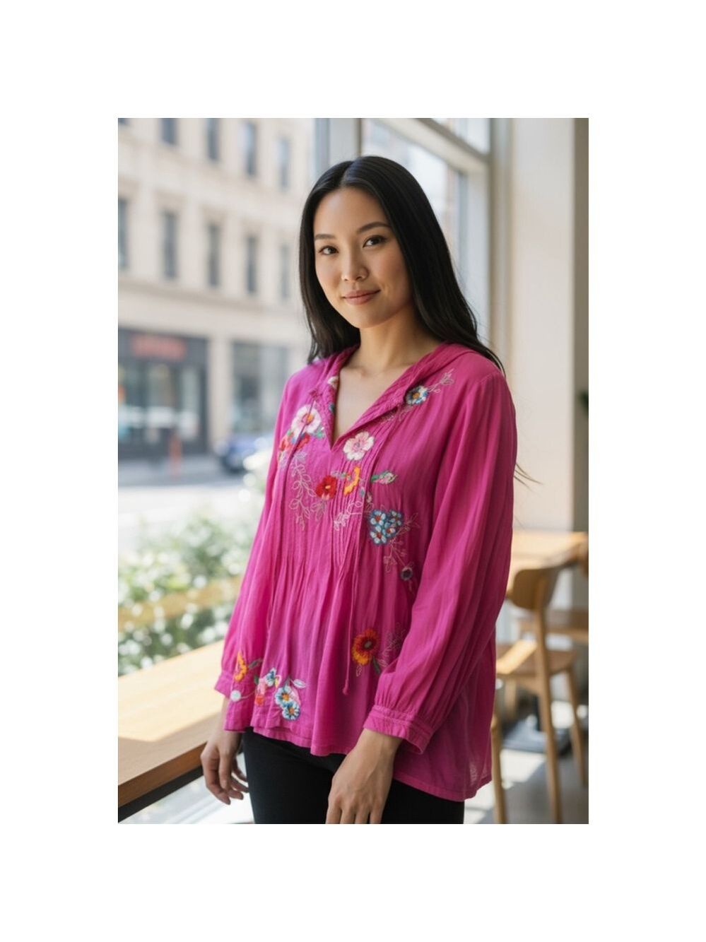 Johnny Was XL (21” PTP) Fuchsia Multicolor Floral Embroidered Tunic Blouse - Picture 6 of 6